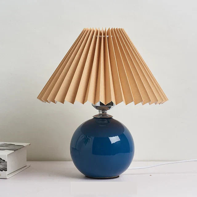 Vintage Style Pleated Table Lamp for Bedroom and Living Room