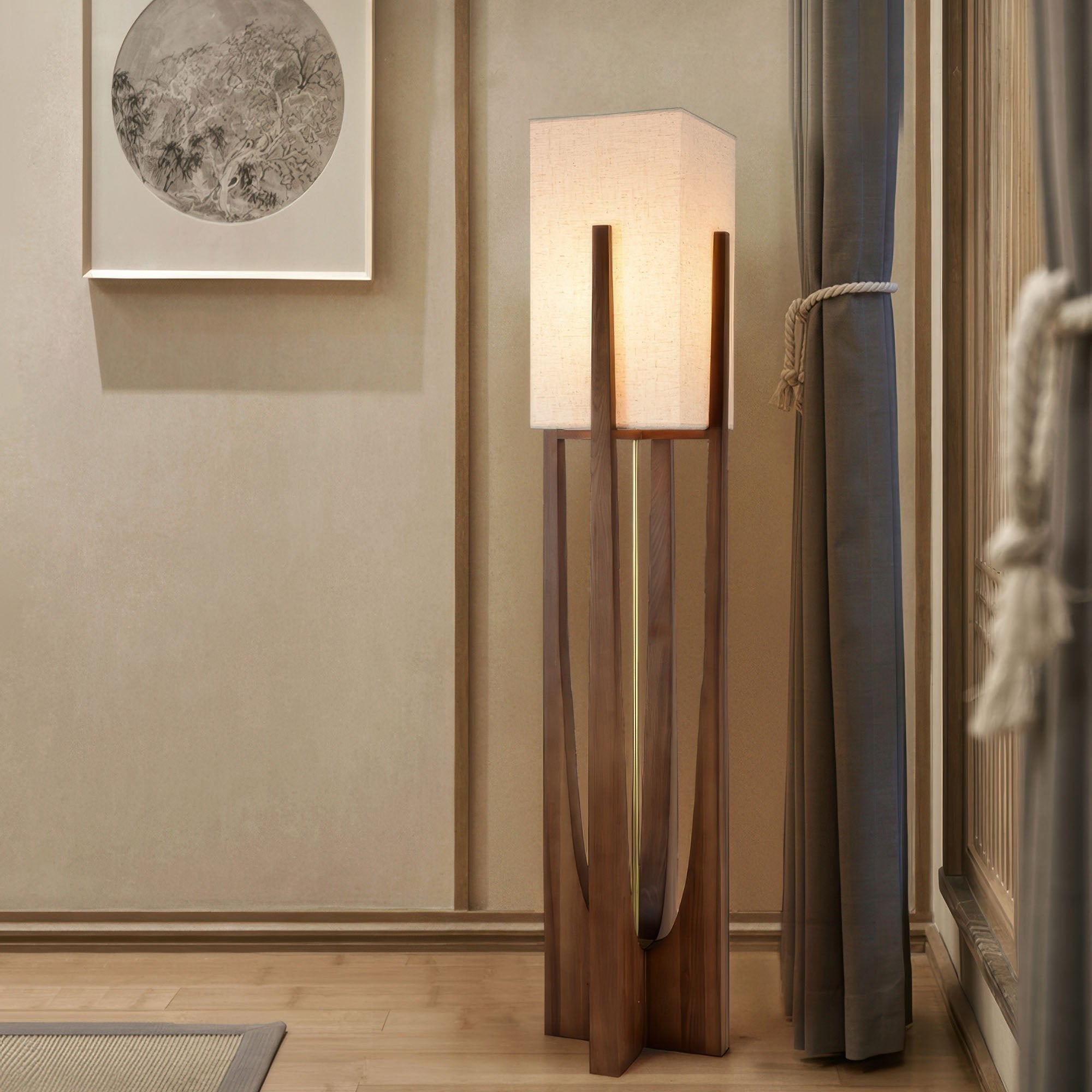 Japandi Wood Block LED Floor Lamp