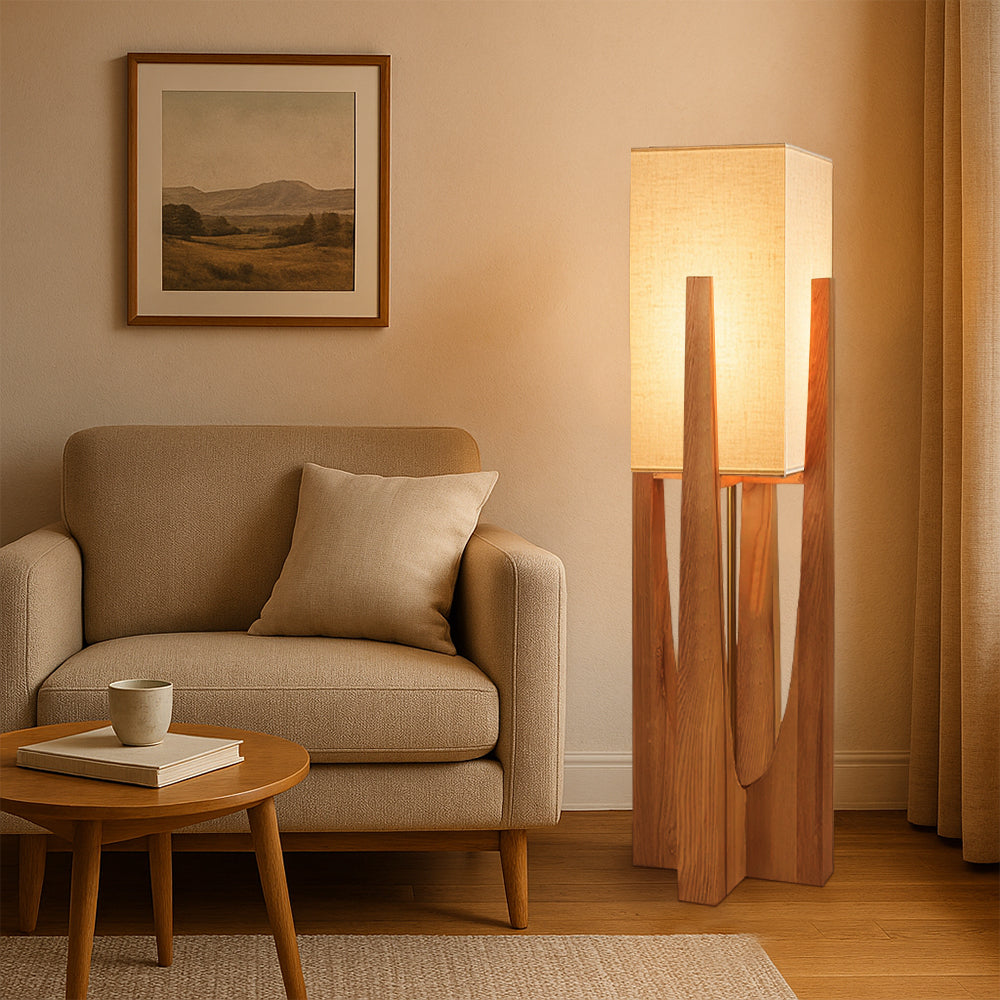 Japandi Wood Block LED Floor Lamp