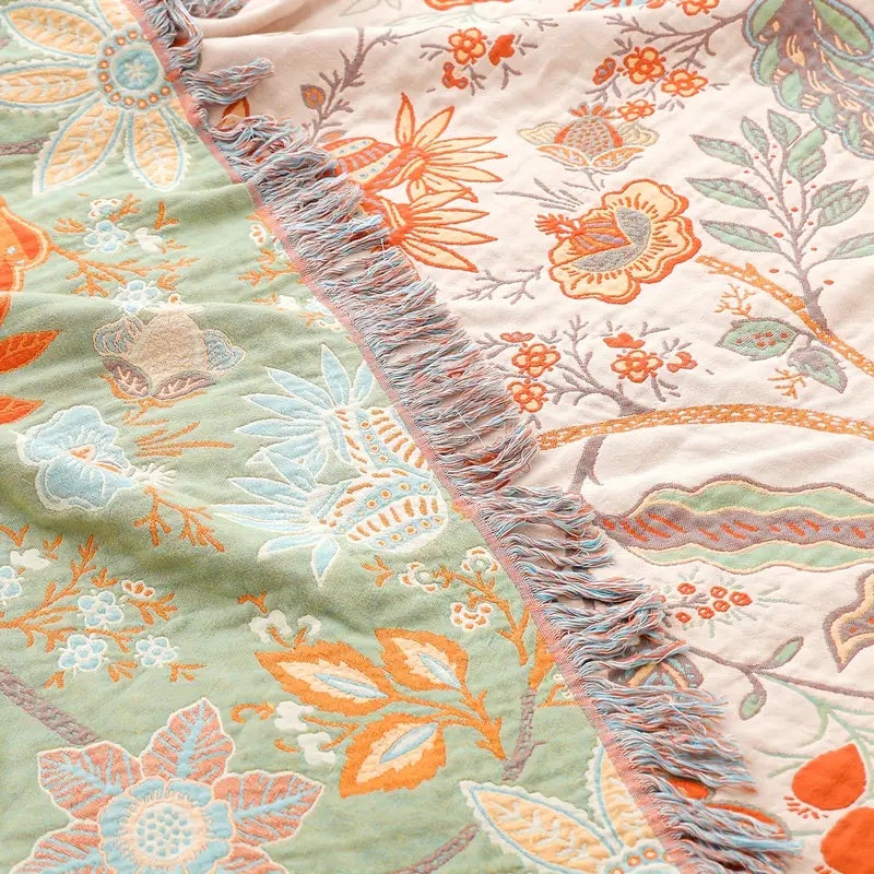 Rustic Floral Boho Throw Blanket
