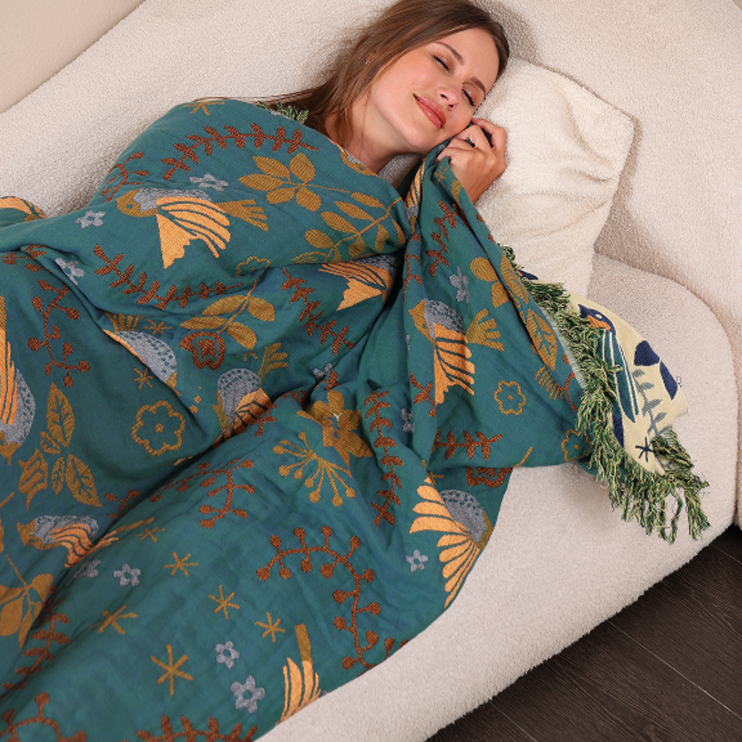 Reversible Scandanavian Bird Throw Blanket